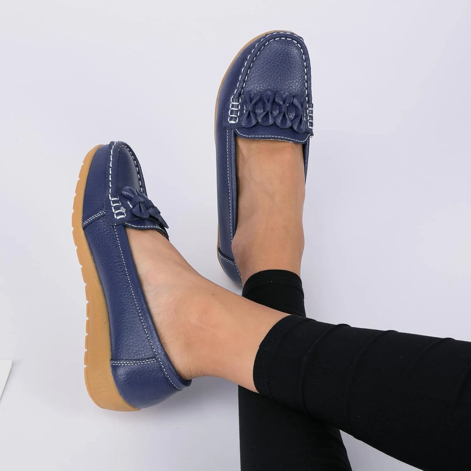 ZBYY Women's Casual Loafers Slip On Driving Loafers Comfortable Leather Outdoor Walking Flat Shoes Flat Boat Shoes