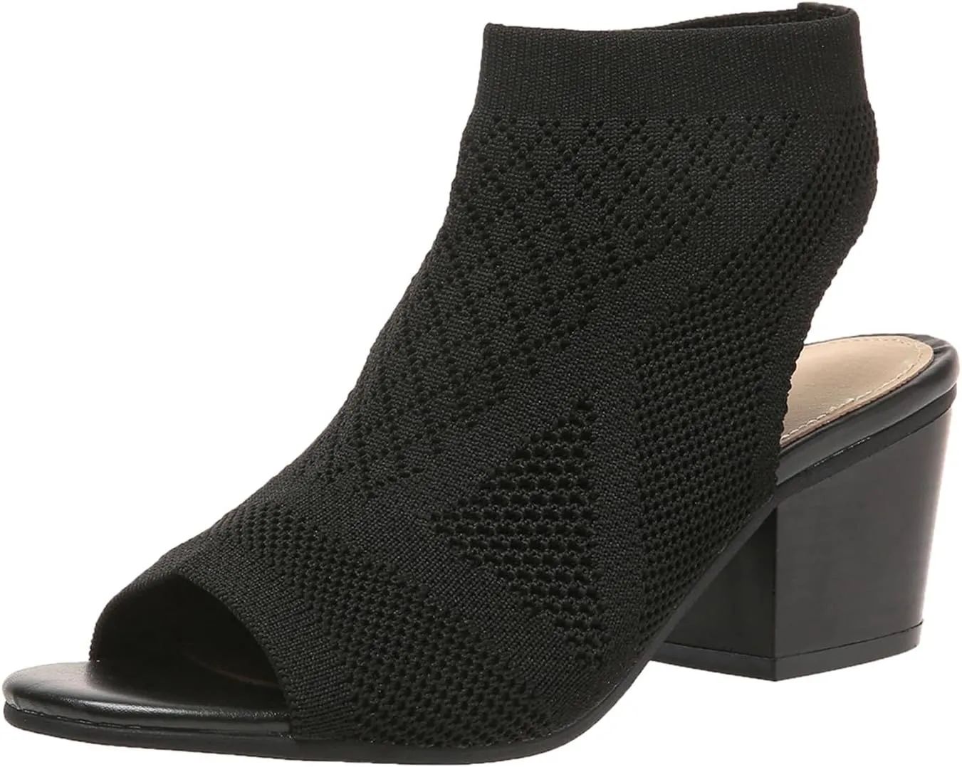 ZBYY Women's Knit Chunky Block High Heels Slingback Cut Out Peep Toe Chunky Stacked Heel Ankle Booties