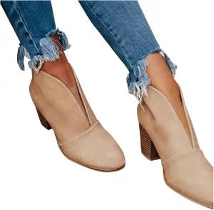 ZBYY Womens Pointed Toe Ankle Boots V Cut Back Zipper Chelsea Booties Slip On Chunky Low Heel Dressy Western Booties