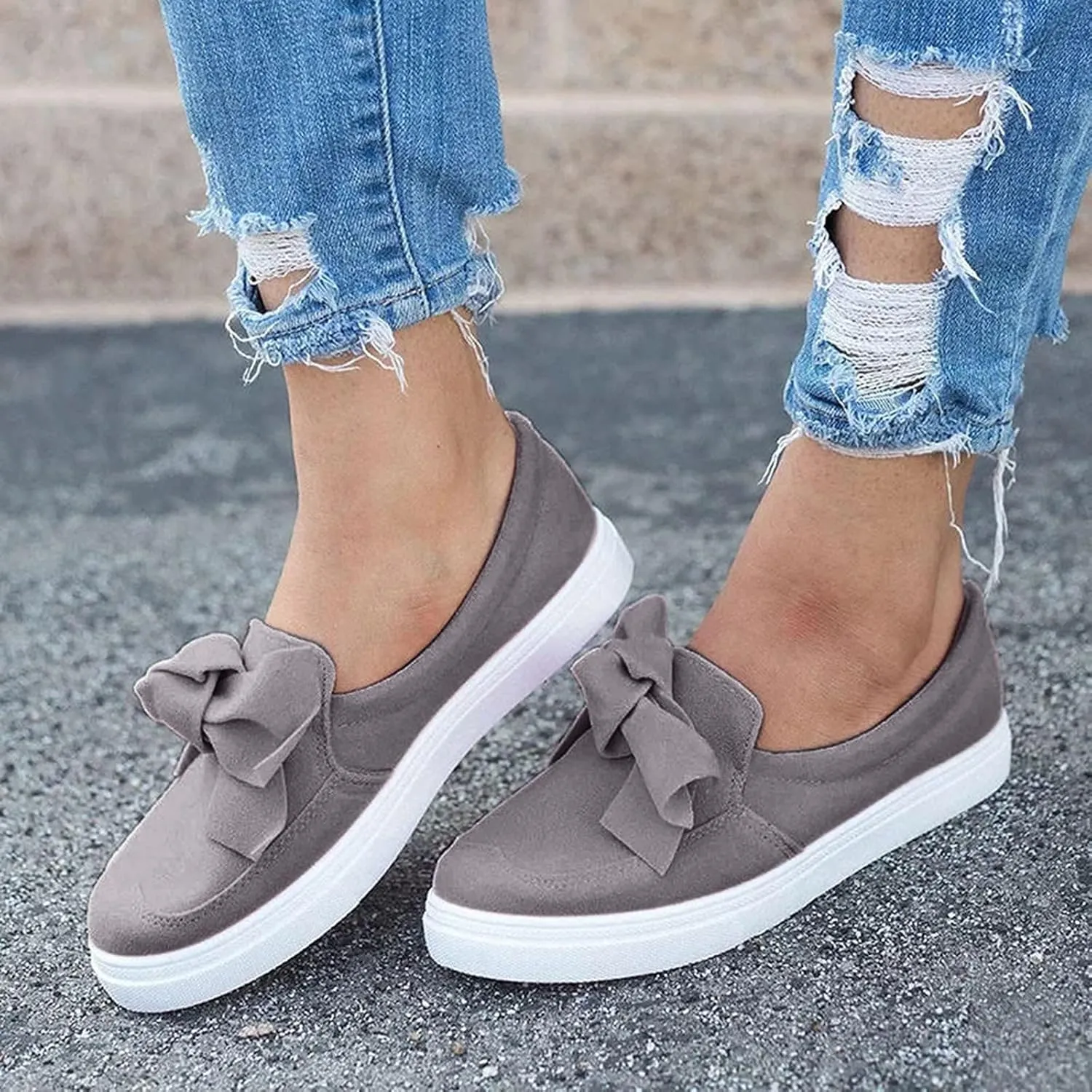 ZBYY Women's Slip On Sneakers,Fashion Sneakers Classic Flats Comfortable Walking Casual Shoes Bow Loafers