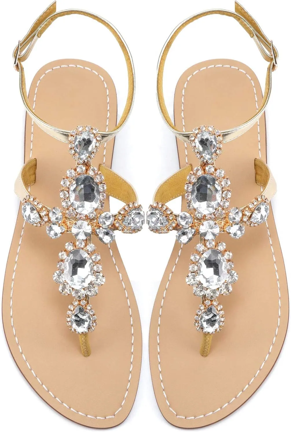 ZhuLinFeng Women'S Rhinestone Gladiator Sandals Flat Wedding Sandals Gem Pearl Sparkling Bridal Bridesmaid Sandals Blue Bohemian Sandals