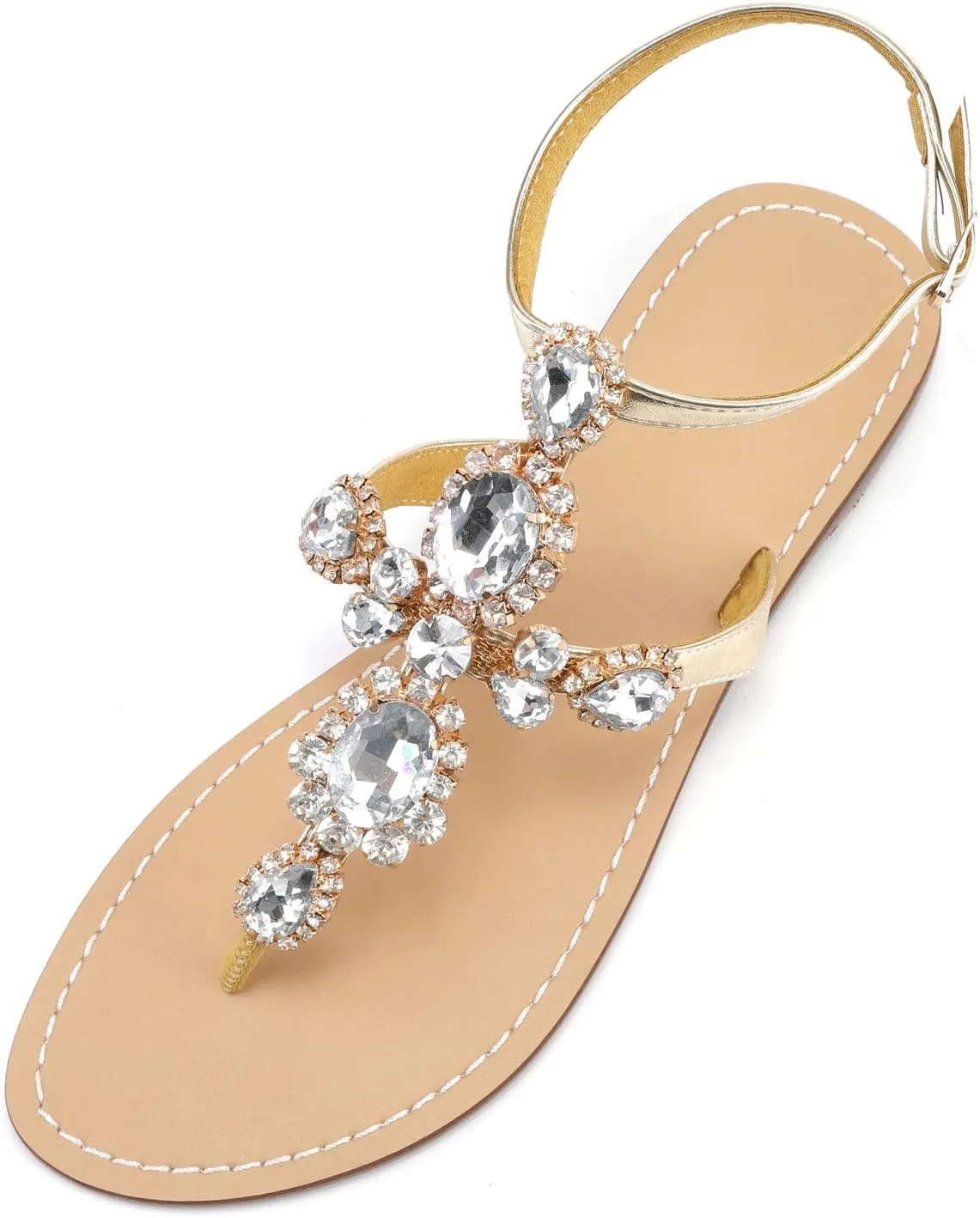 ZhuLinFeng Women'S Rhinestone Gladiator Sandals Flat Wedding Sandals Gem Pearl Sparkling Bridal Bridesmaid Sandals Blue Bohemian Sandals