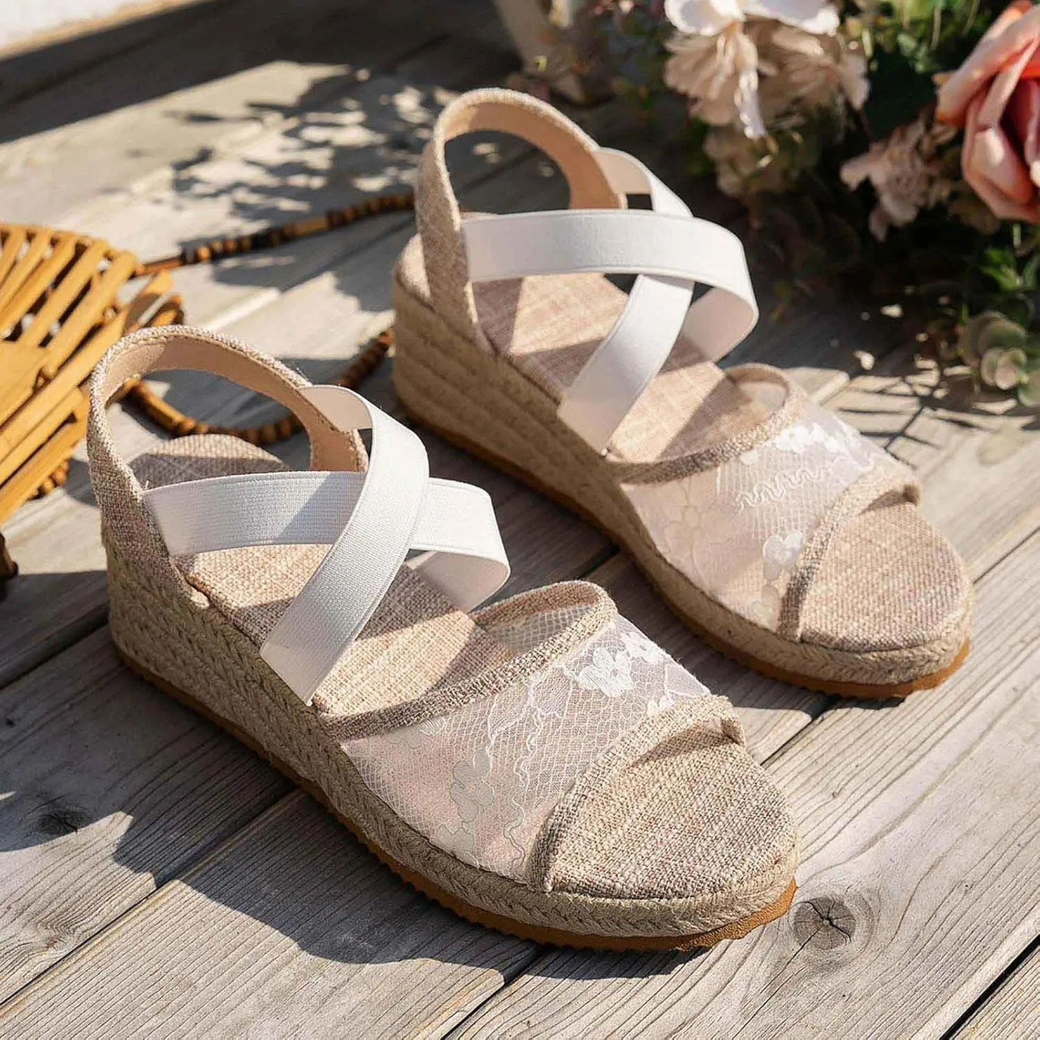 ZSpzx Espadrille Wedge Sandals for Women 2025 Comfortable Dressy Summer Women's Platform Ankle Crosscriss Strap Open Toe Lace Wedges Heels Walking Beach Casual Sandal Dress Shoes for Daily Wear