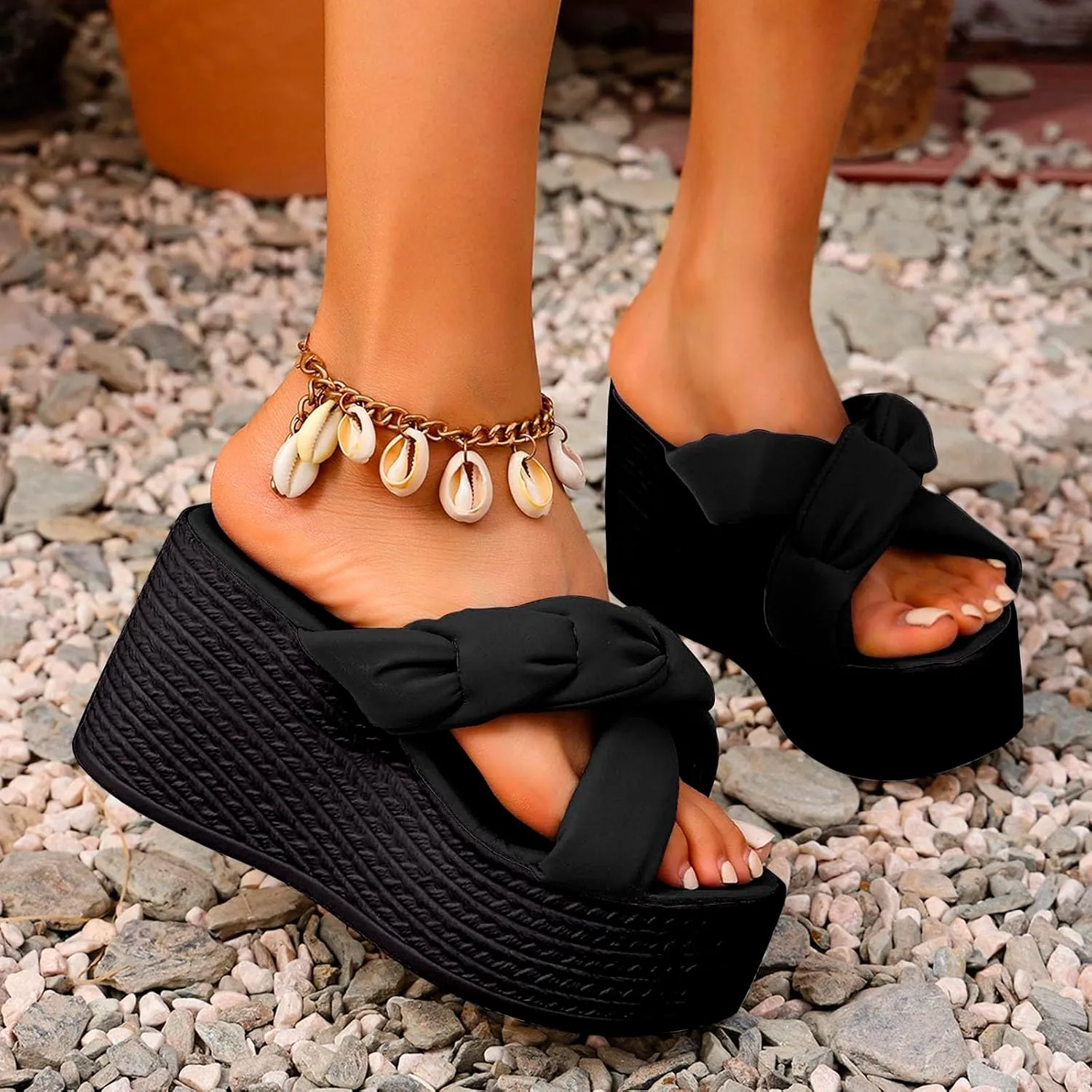 ZSpzx Espadrilles Wedge Sandals Womens Platform Bow Tie Open Toe Slides Shoes Slip On Women's Sparkly Fashion Dressy Prom Comfortable Slippers Retro Dress Summer Bohe Beach Ankle Strap Sandal