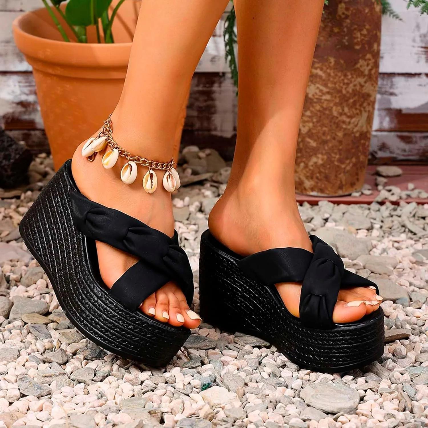 ZSpzx Espadrilles Wedge Sandals Womens Platform Bow Tie Open Toe Slides Shoes Slip On Women's Sparkly Fashion Dressy Prom Comfortable Slippers Retro Dress Summer Bohe Beach Ankle Strap Sandal