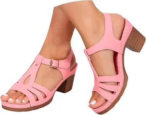 ZSpzx Summer Sandals For Women 2025,Women's Chunky Block Mid Heels Low Slip On Womens Ankle Straps Open Toe Hollow Out Comfortable Platform Sandal Heel Adjustable Walking Shoes for Daily Wear