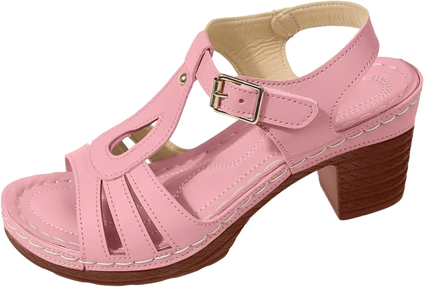 ZSpzx Summer Sandals For Women 2025,Women's Chunky Block Mid Heels Low Slip On Womens Ankle Straps Open Toe Hollow Out Comfortable Platform Sandal Heel Adjustable Walking Shoes for Daily Wear