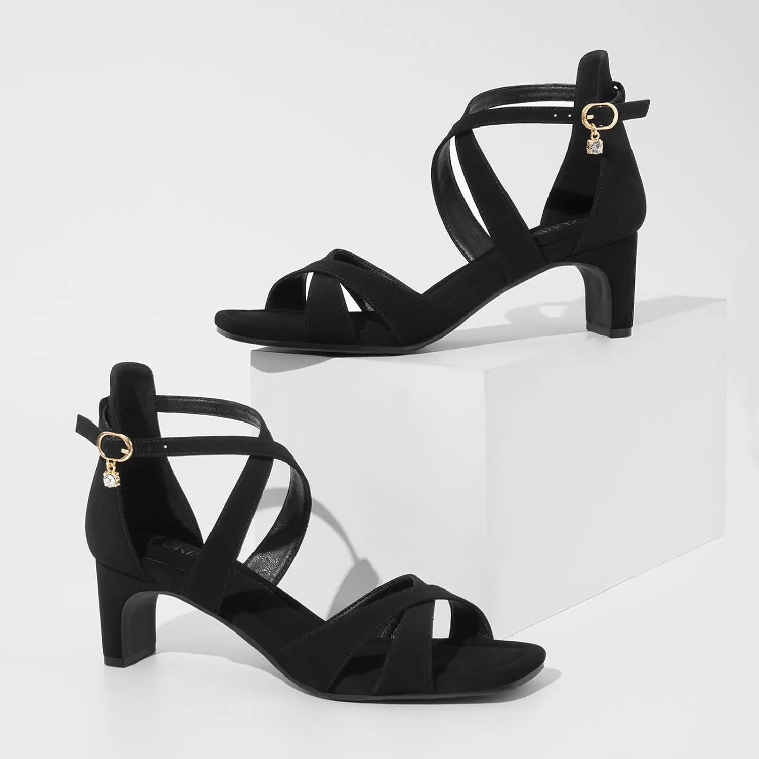 ZURIN Womens Chunky Low Heels Comfortable Open Toe Ankle Strap Heeled Sandals Strappy Block Heels Dress Shoes for Wedding Bridal Evening Party Prom