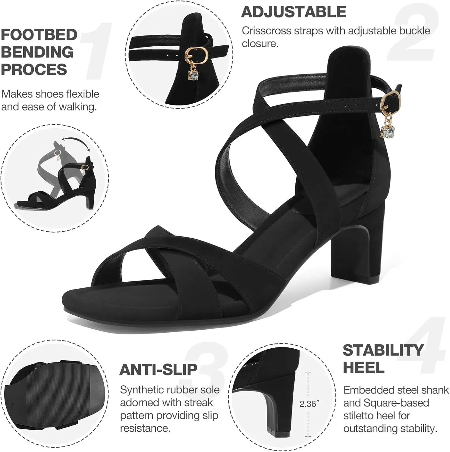 ZURIN Womens Chunky Low Heels Comfortable Open Toe Ankle Strap Heeled Sandals Strappy Block Heels Dress Shoes for Wedding Bridal Evening Party Prom