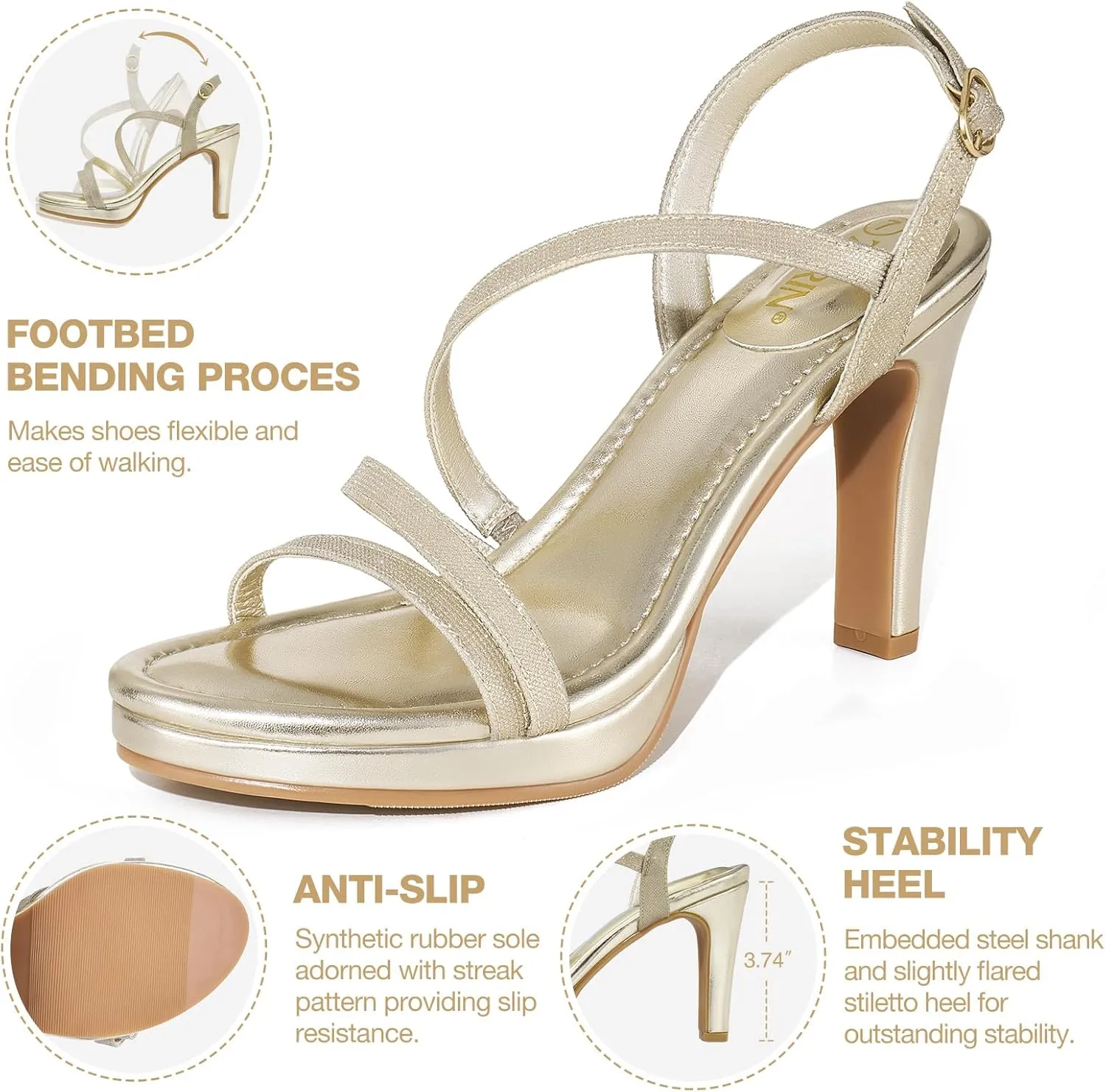 ZURIN Women's Strappy Heels Open Toe High Heeled Sandals Platform Stiletto Dress Sandals Comfortable Dressy Shoes for Summer Bridal Party Prom