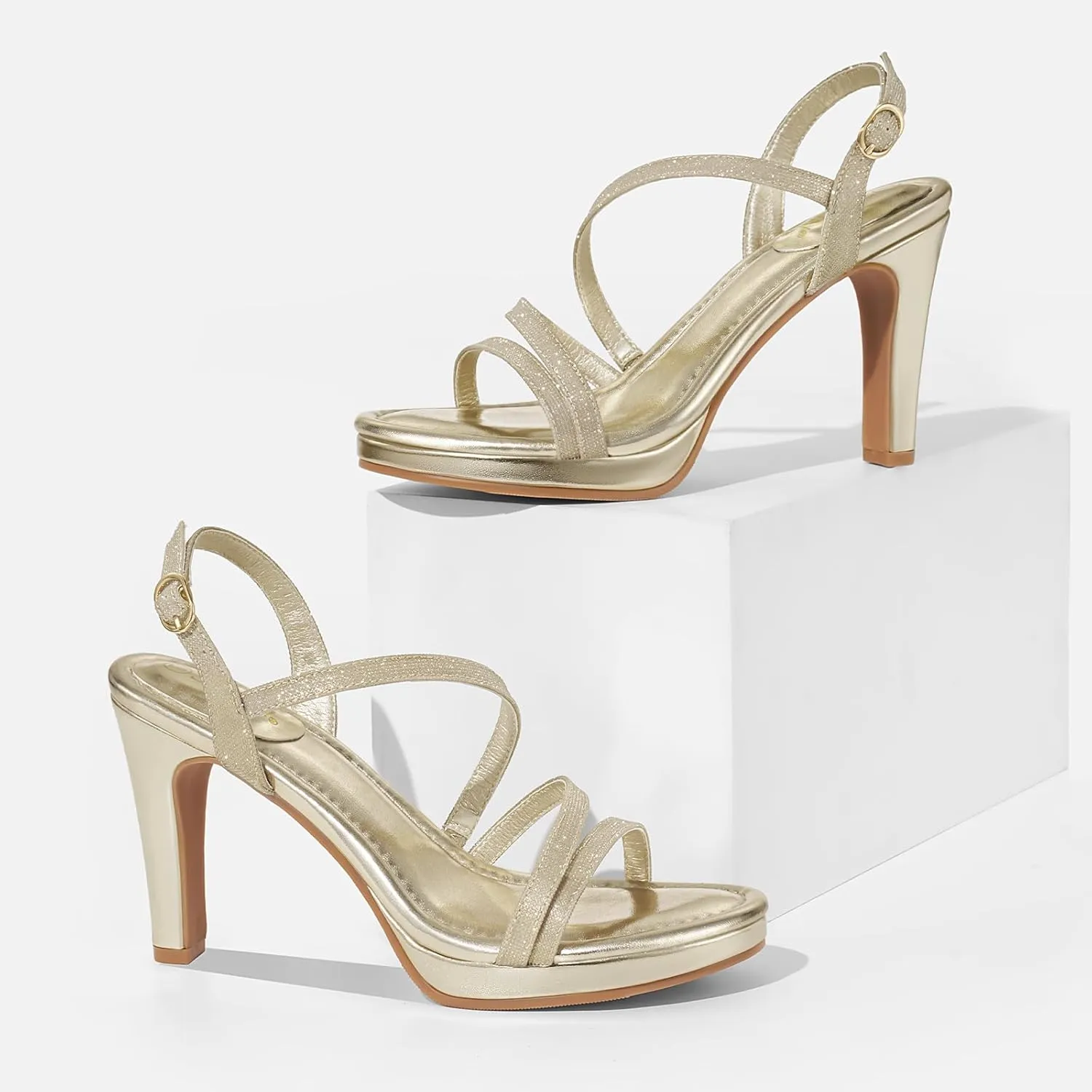 ZURIN Women's Strappy Heels Open Toe High Heeled Sandals Platform Stiletto Dress Sandals Comfortable Dressy Shoes for Summer Bridal Party Prom