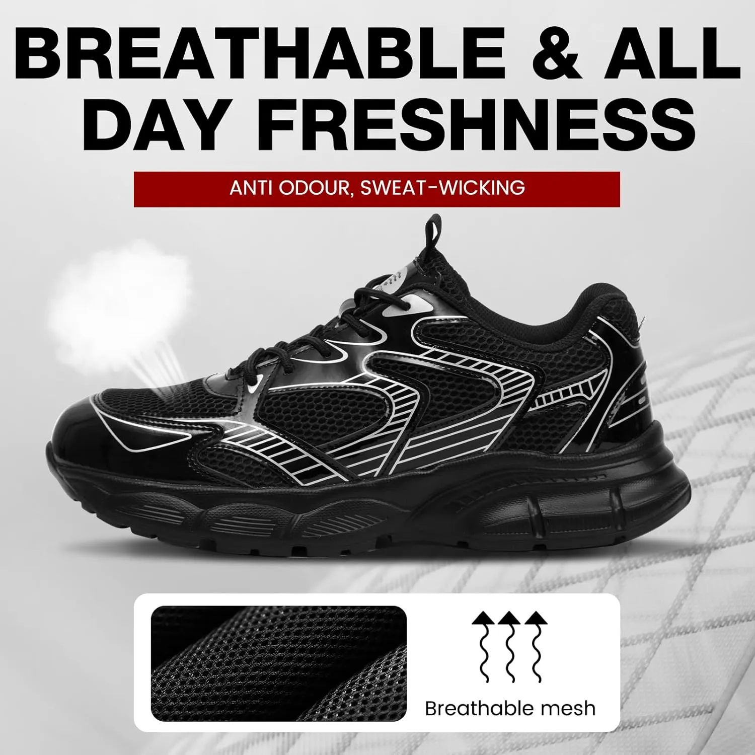 ZVC Steel Toe Shoes for Men Women, Breathable Composite Toe Sneakers Lightweight Work Safety Shoes Comfortable Non Slip Indestructible Construction Footwear