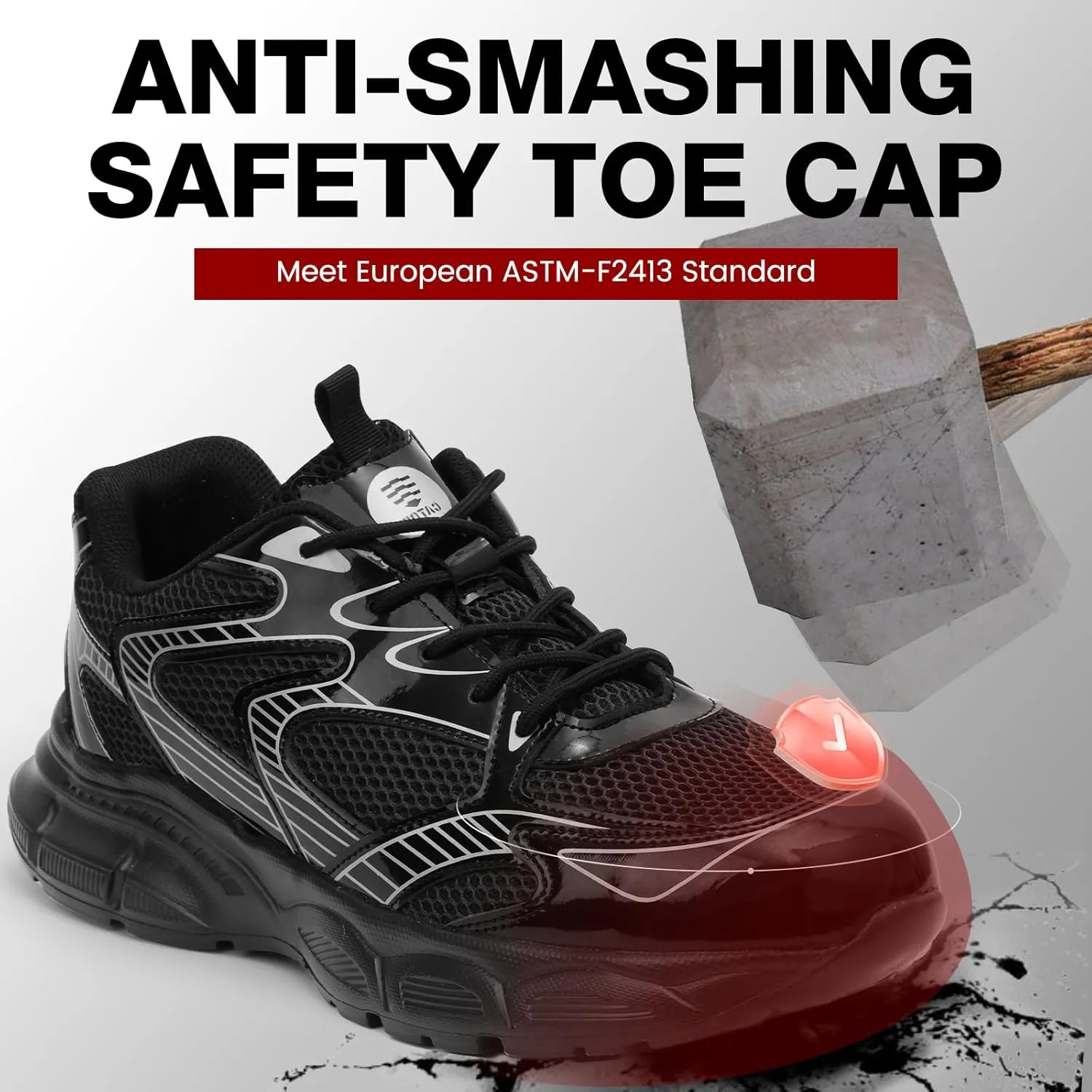 ZVC Steel Toe Shoes for Men Women, Breathable Composite Toe Sneakers Lightweight Work Safety Shoes Comfortable Non Slip Indestructible Construction Footwear