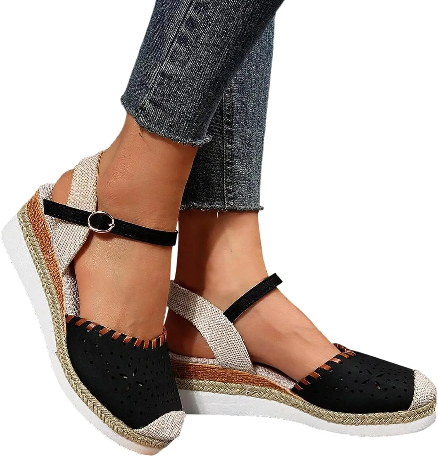 ZWRXW Closed Toe Sandals Women Arch Support Orthopedic Platform Wedge Sandals Buckle Ankle Strap Walking Sandal Boho Elegant Dressy Summer Shoes