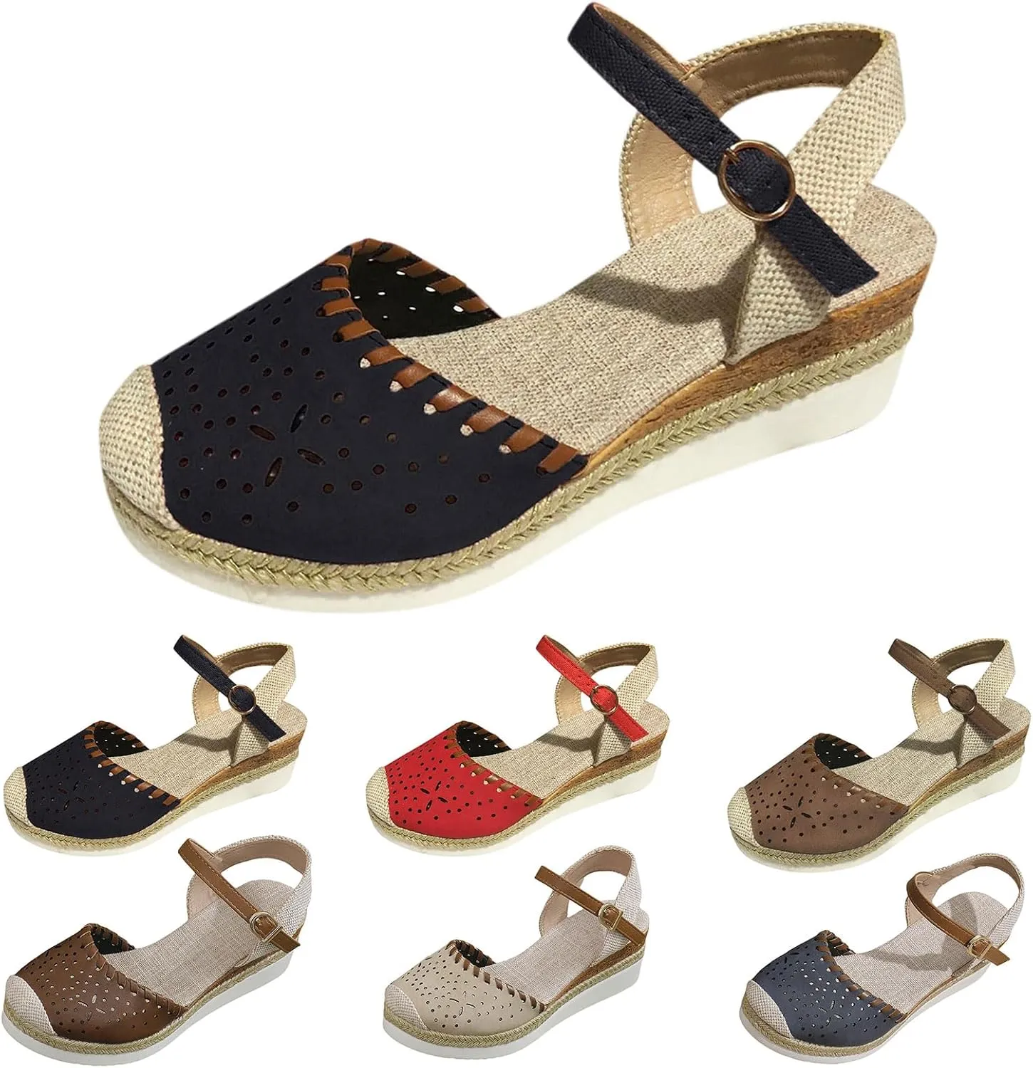 ZWRXW Closed Toe Sandals Women Arch Support Orthopedic Platform Wedge Sandals Buckle Ankle Strap Walking Sandal Boho Elegant Dressy Summer Shoes